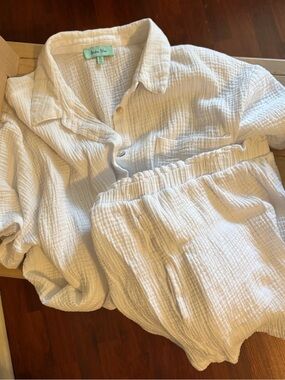 Cream Textured Gauze Cotton Short Set - XL